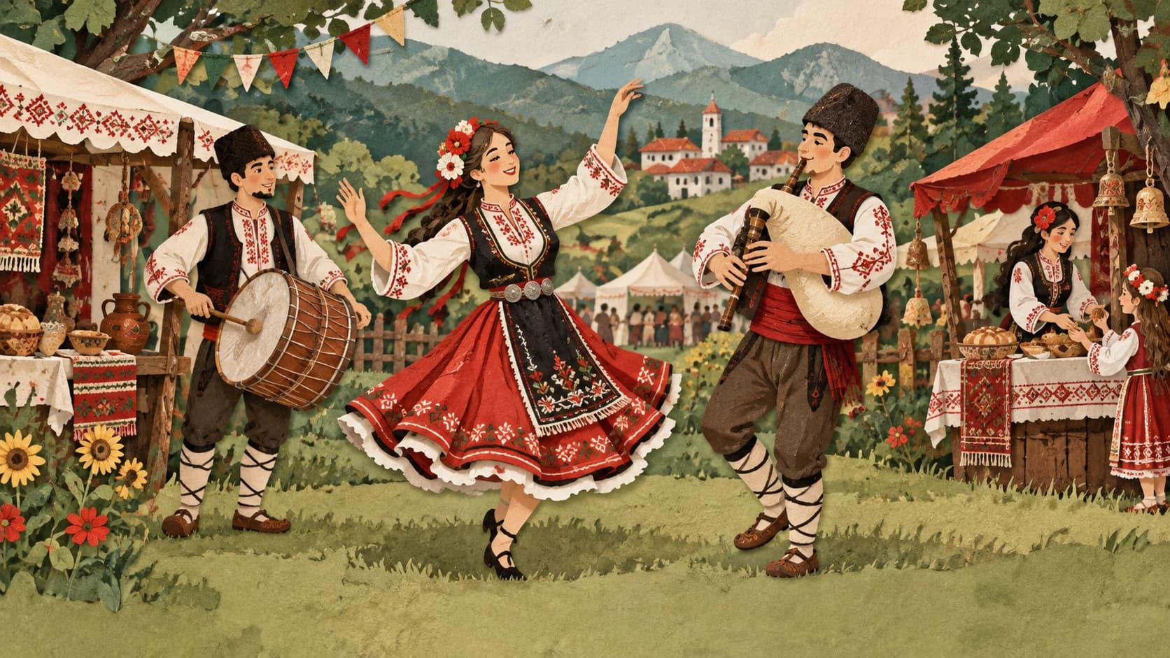 Festival — paper-cutout illustration.